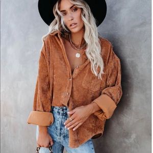 Corduroy Button Down Pocket Top-Camel